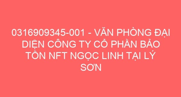 0316909345-001 – VĂN PHÒNG ĐẠI DIỆN CÔNG TY CỔ PHẦN BẢO TỒN NFT NGỌC LINH TẠI LÝ SƠN