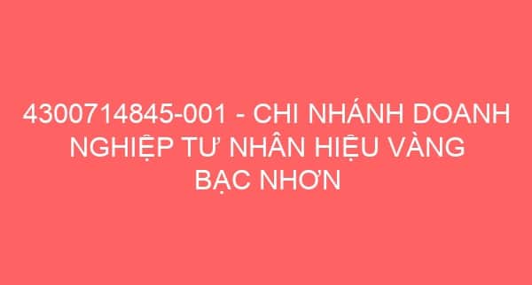 4300714845-001 – CHI NHÁNH DOANH NGHIỆP TƯ NHÂN HIỆU VÀNG BẠC NHƠN