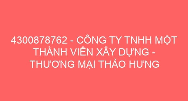 4300878762 – CÔNG TY TNHH MỘT THÀNH VIÊN XÂY DỰNG – THƯƠNG MẠI THẢO HƯNG